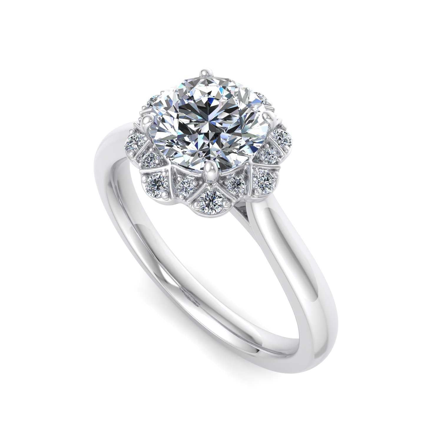 Flower Halo Blazing Engagement Ring-Round