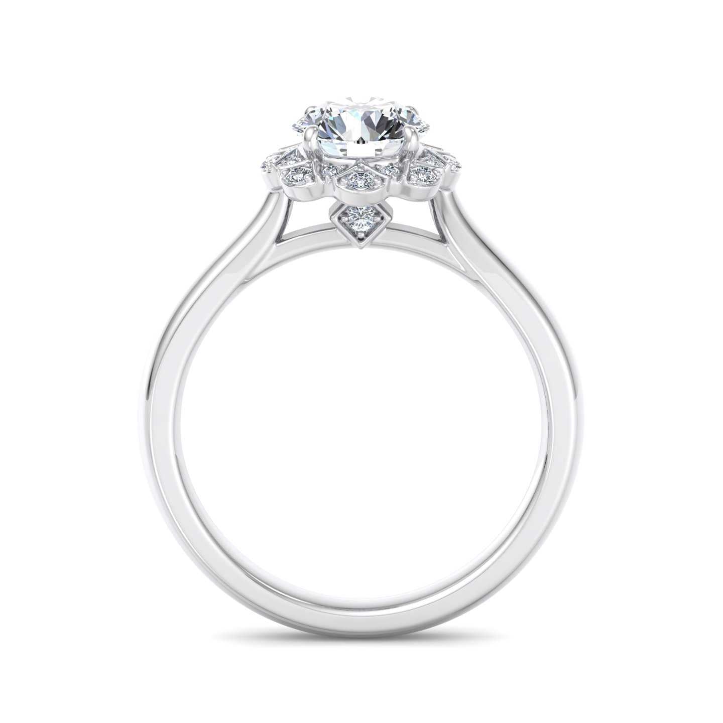 Flower Halo Blazing Engagement Ring-Round