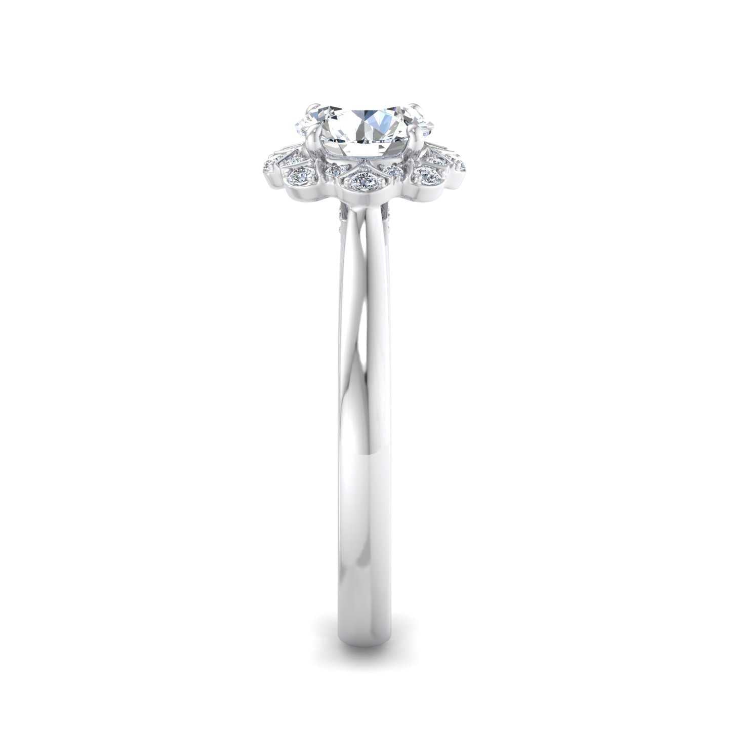 Flower Halo Blazing Engagement Ring-Round