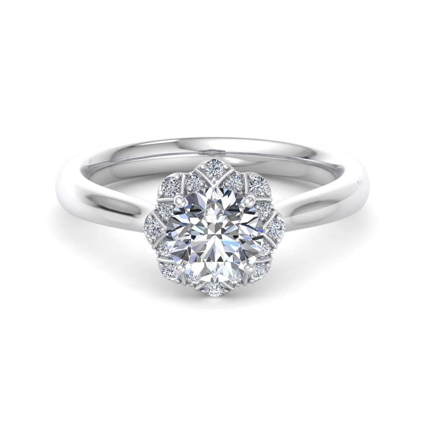 Flower Halo Blazing Engagement Ring-Round