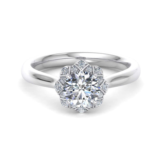 Flower Halo Blazing Engagement Ring-Round