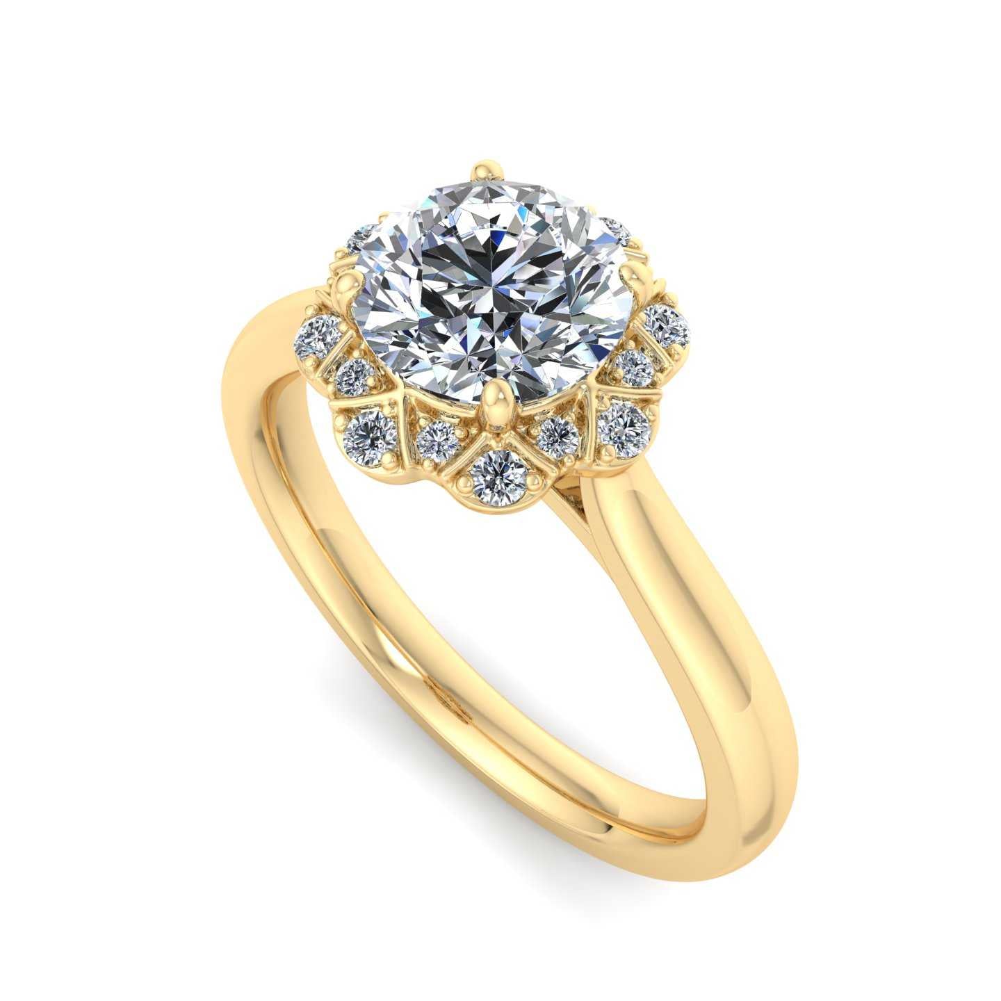 Flower Halo Blazing Engagement Ring-Round