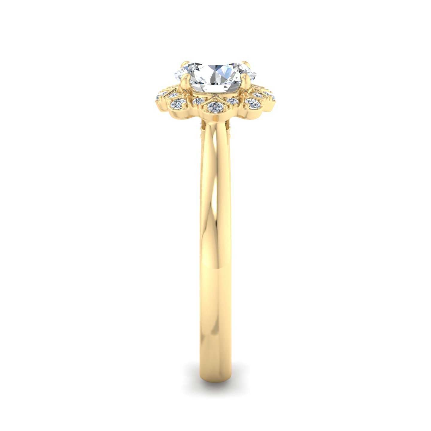 Flower Halo Blazing Engagement Ring-Round