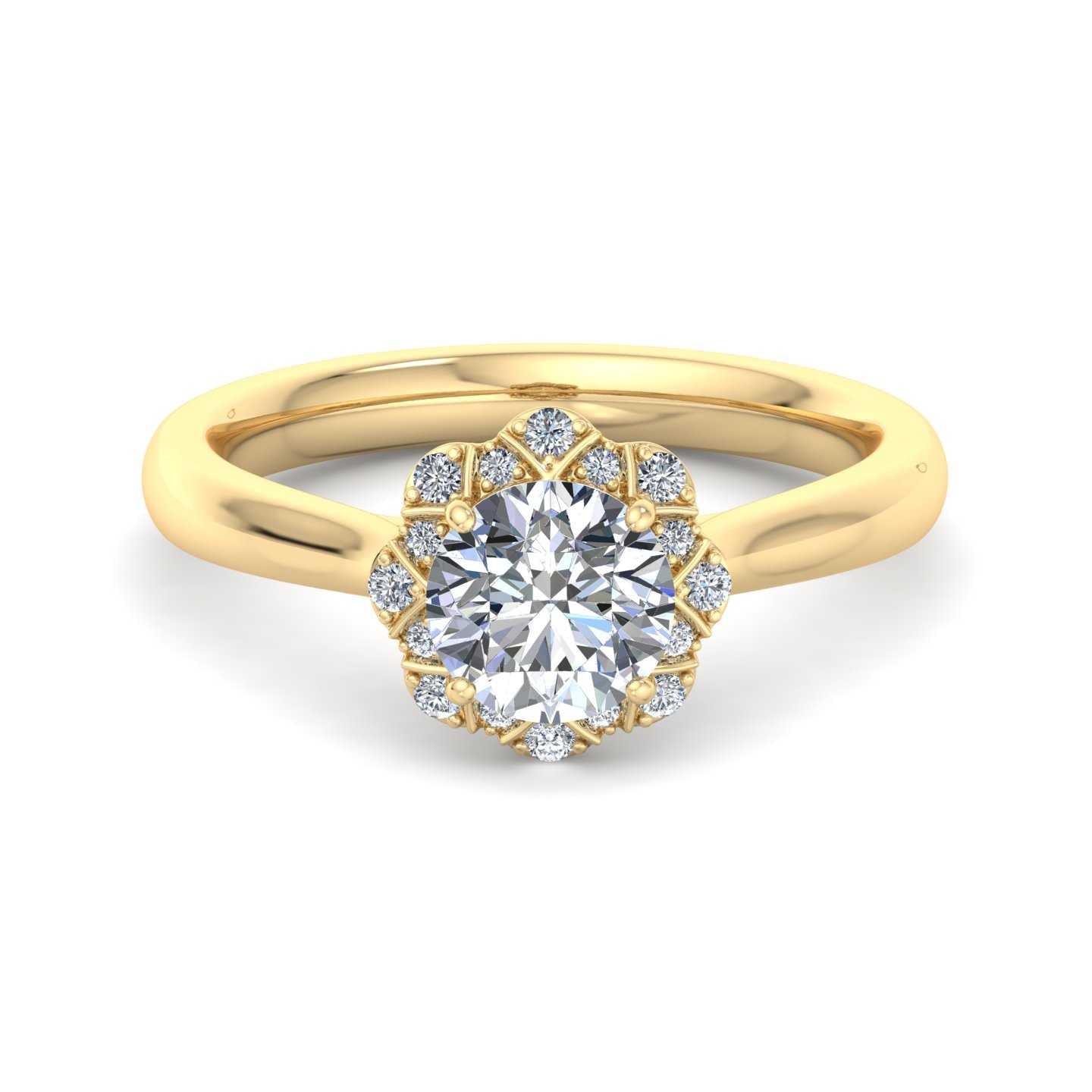 Flower Halo Blazing Engagement Ring-Round