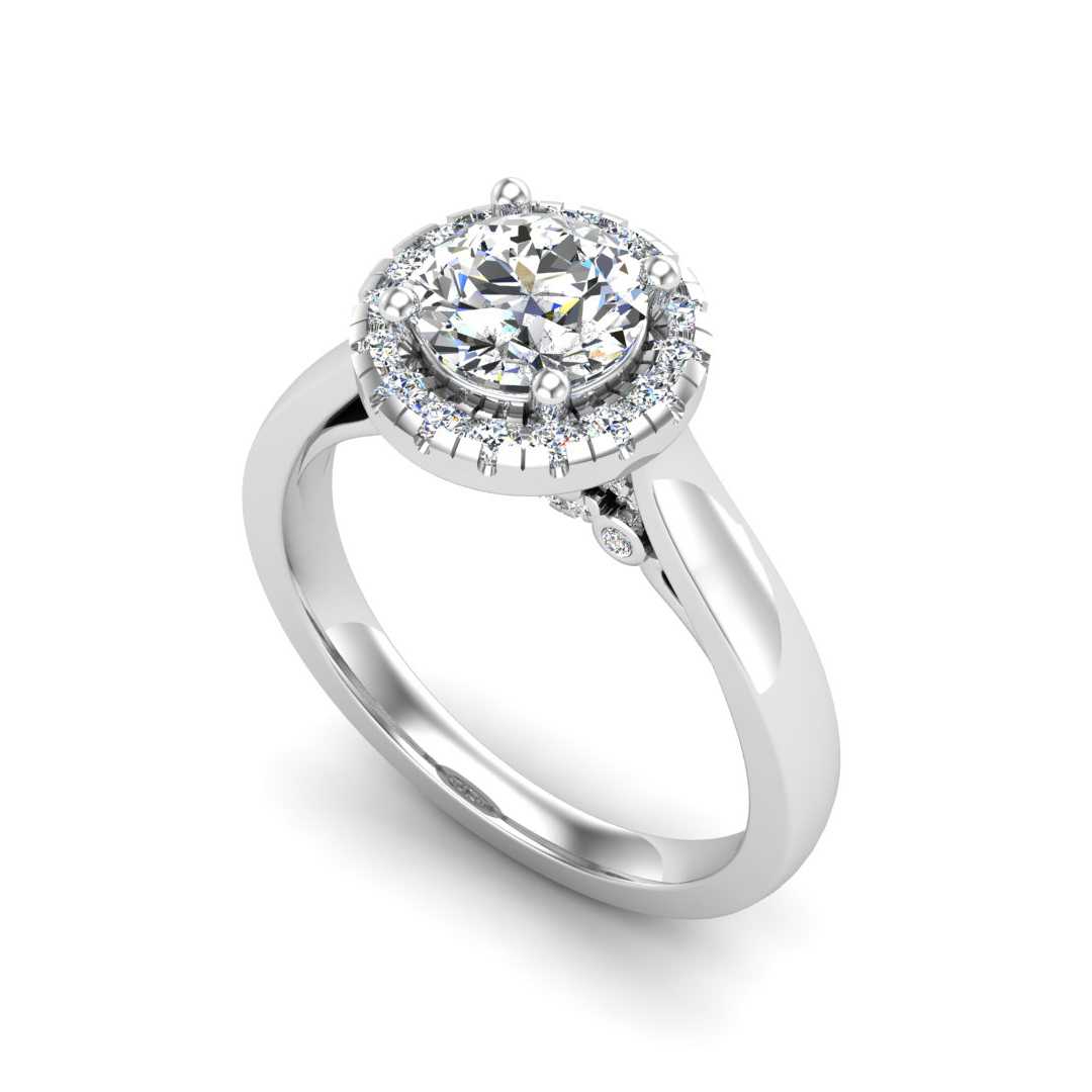 Wavy Hidden Halo Engagement Ring-Round
