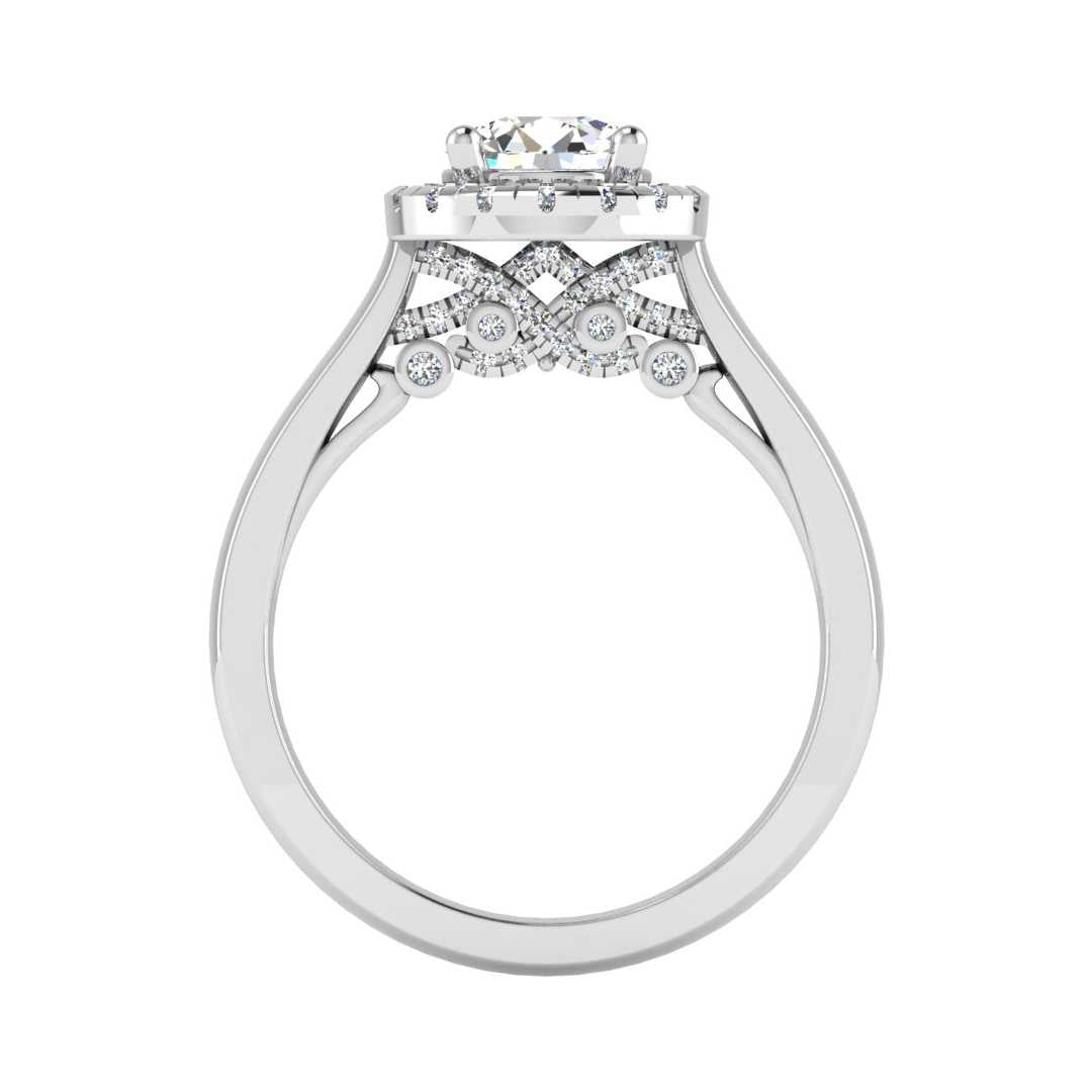 Wavy Hidden Halo Engagement Ring-Round