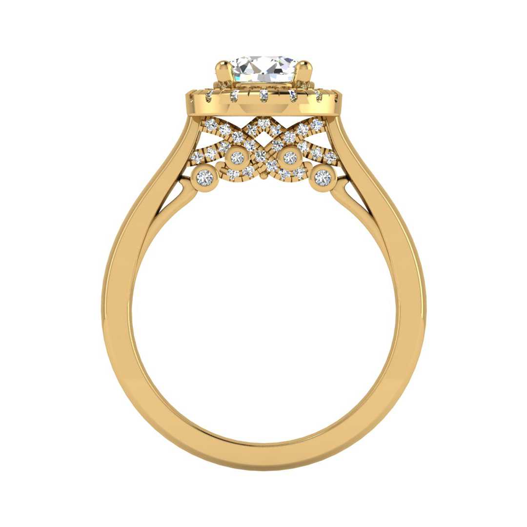 Wavy Hidden Halo Engagement Ring-Round