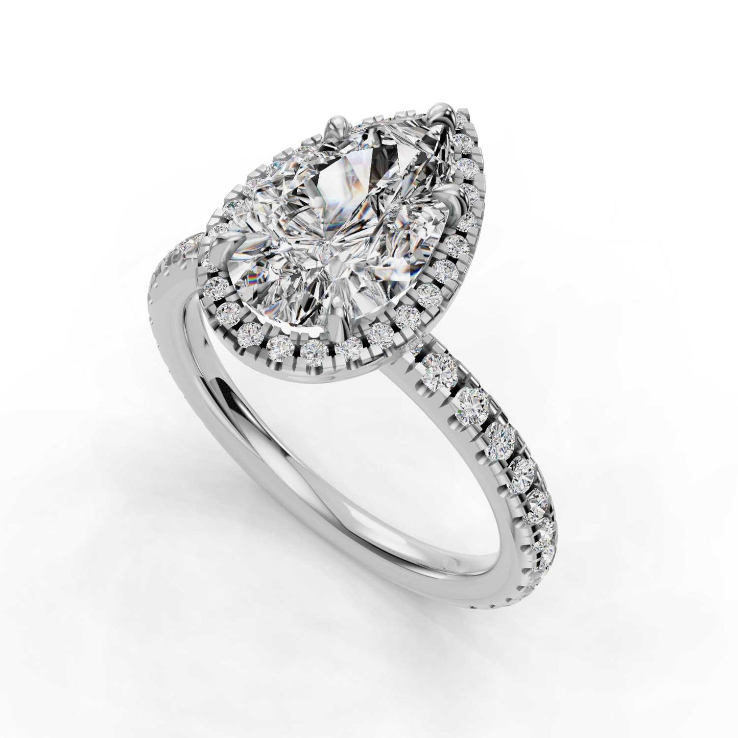 Angie Pear Halo Engagement Ring | IGI Certified