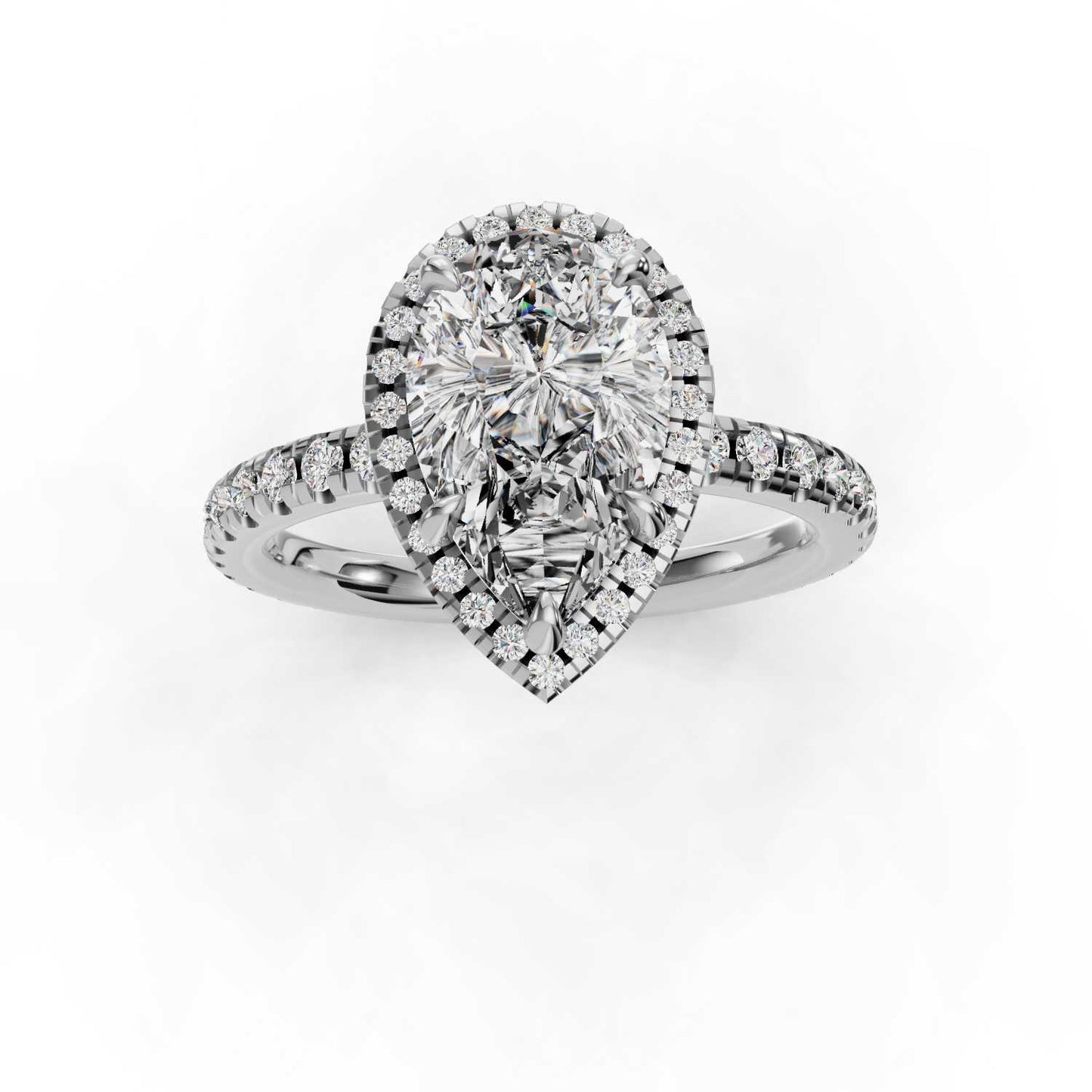 Angie Pear Halo Engagement Ring | IGI Certified