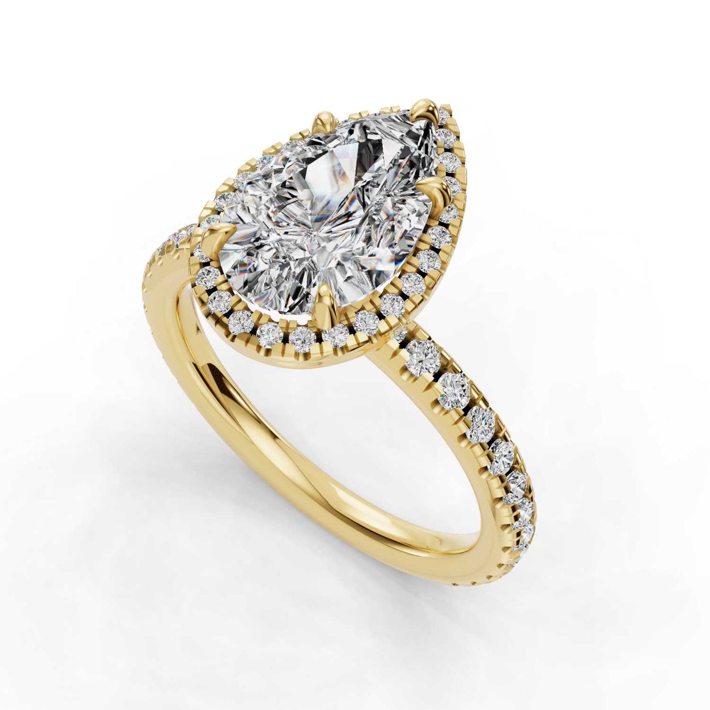 Angie Pear Halo Engagement Ring | IGI Certified