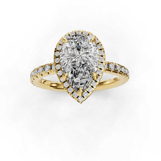 Angie Pear Halo Engagement Ring  | IGI Certified