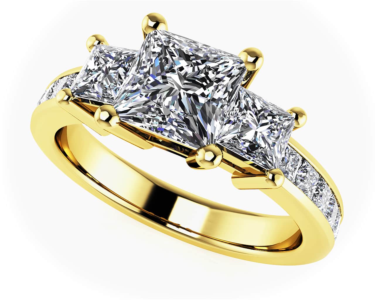 Three Stone Princess Cut Diamonds Engagement Ring