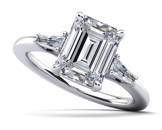 Brilliant Emerald Cut And Baguette Engagement Ring