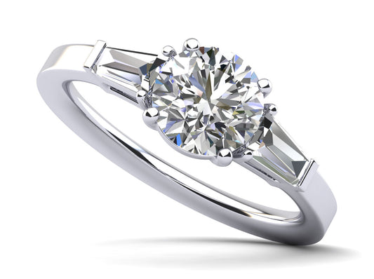 Three Stone Round And Baguette Engagement Ring