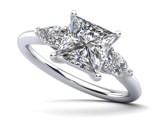 Three Stone Princess And Pear Engagement Ring