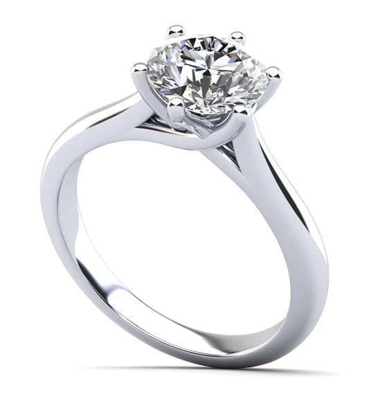 Six Curved Prongs Solitaire Diamond Engagement Ring