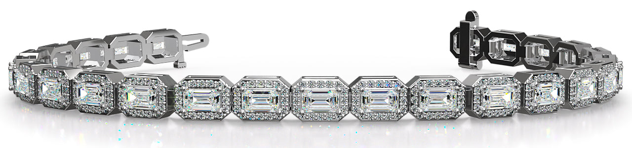 Emerald Cut and Round Diamond Halo Bracelet