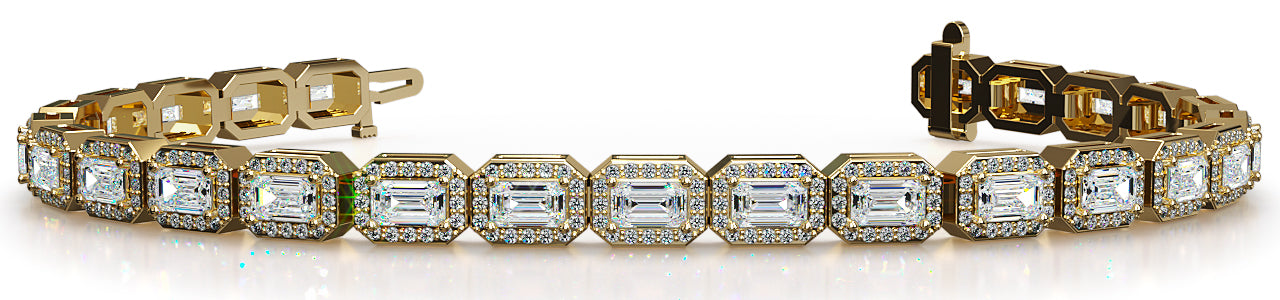 Emerald Cut and Round Diamond Halo Bracelet