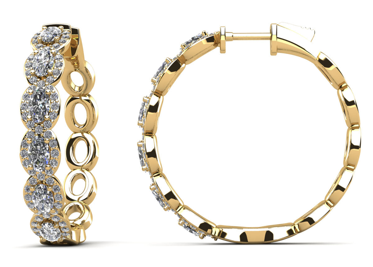 Oval And Round Diamond Hoop Earrings