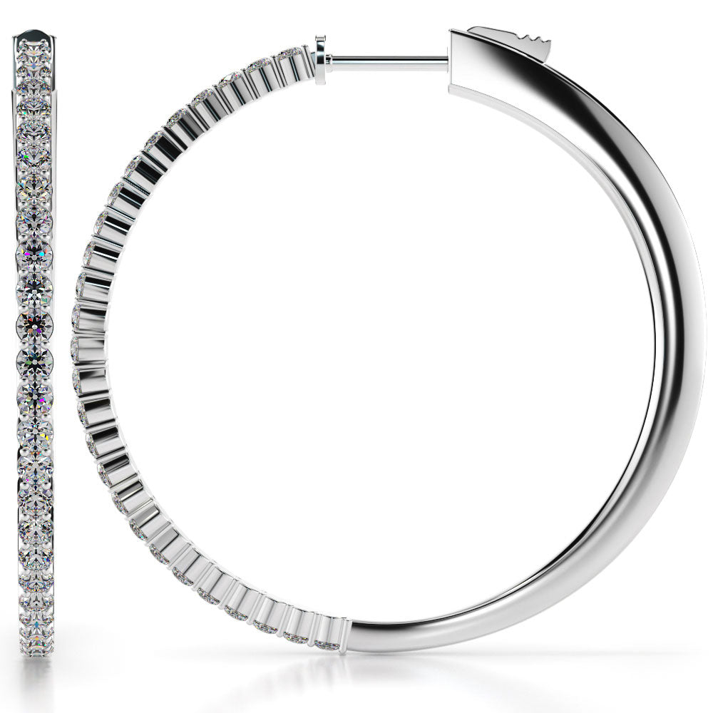 Large Elegant Diamond Hoop Earrings with Front Set Stones