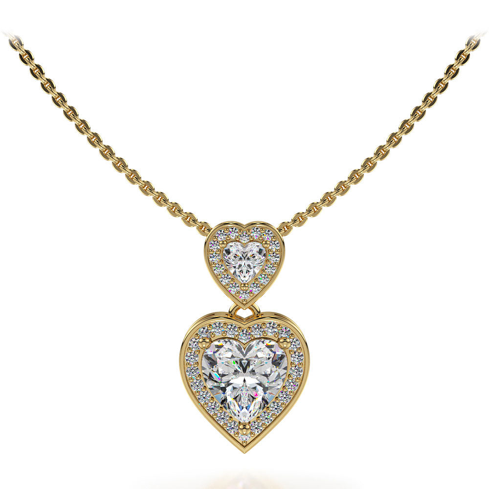 Double Heart Shaped Diamond Pendant with Diamond Accents