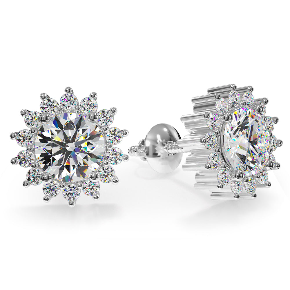 Elegant Diamond Halo Stud Earrings with Center Diamond