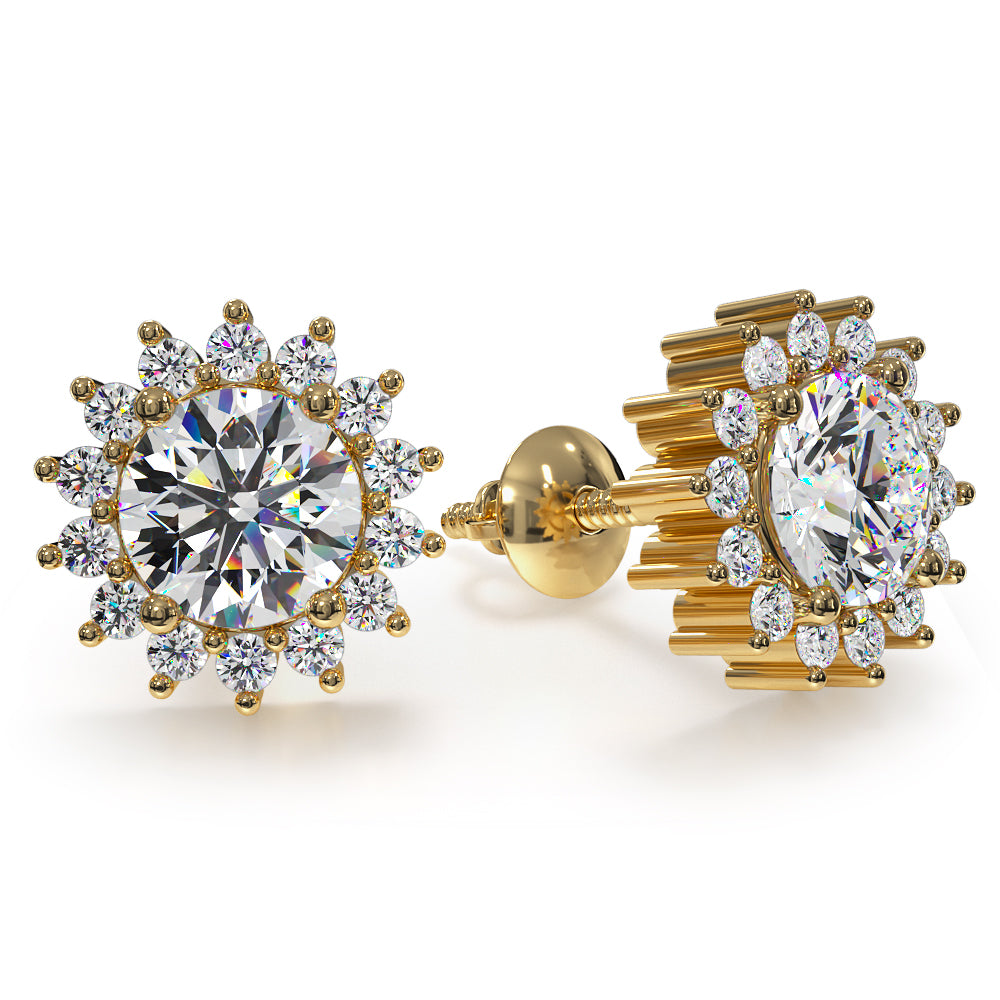 Elegant Diamond Halo Stud Earrings with Center Diamond