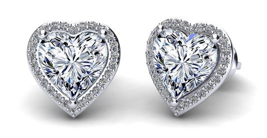 Halo Heart Diamond Stud Earrings