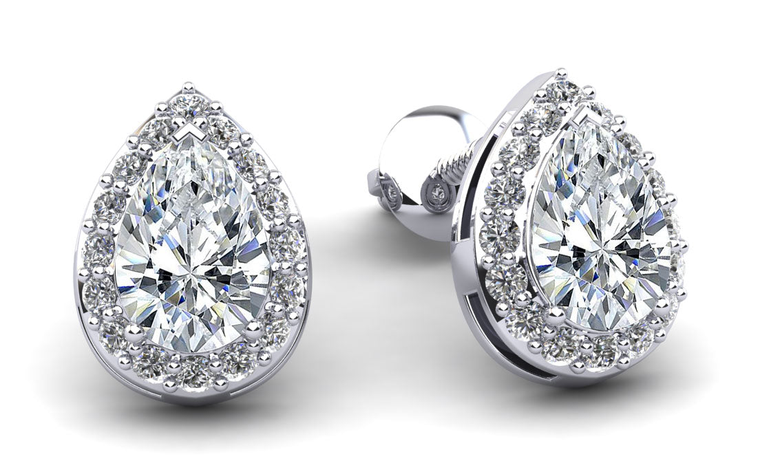 Rounds And Pears Brilliance Halo Studs Earrings