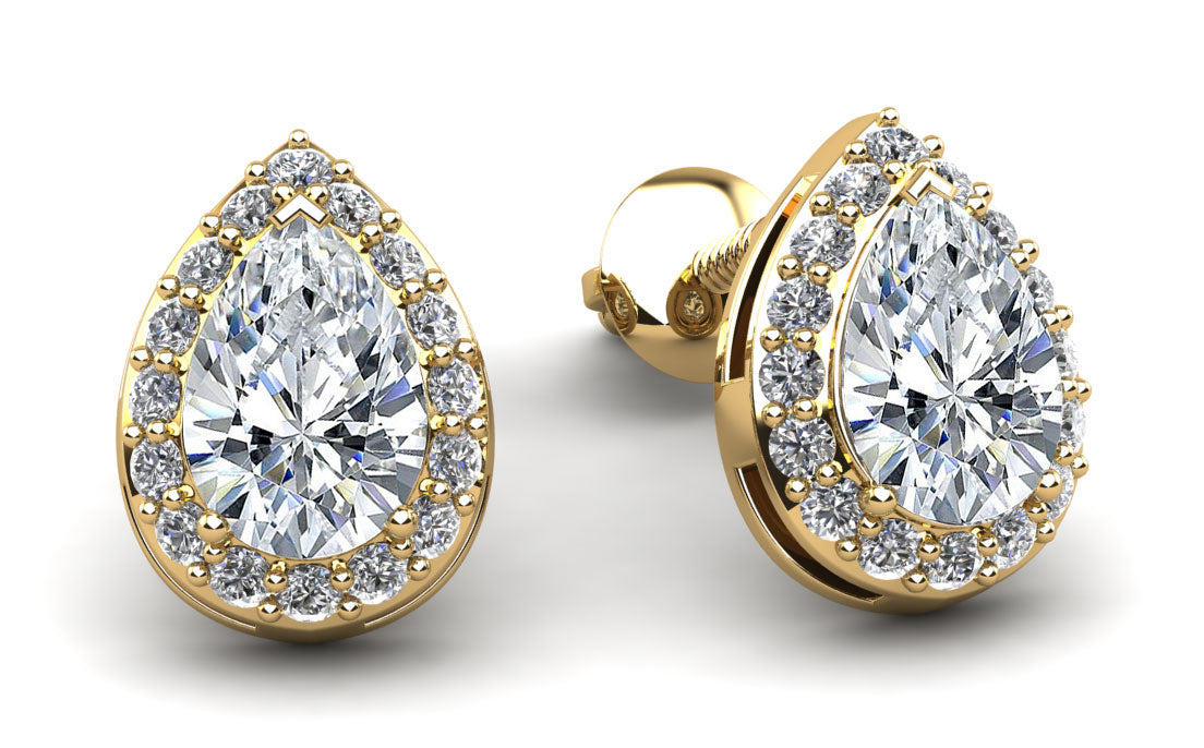 Rounds And Pears Brilliance Halo Studs Earrings