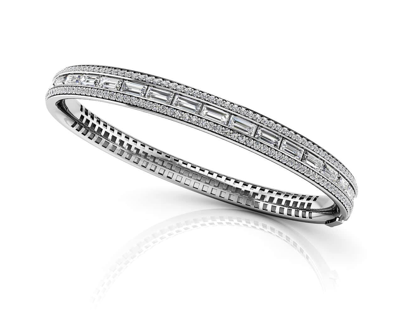 Dazzling Baguette And Round Diamond Bangle