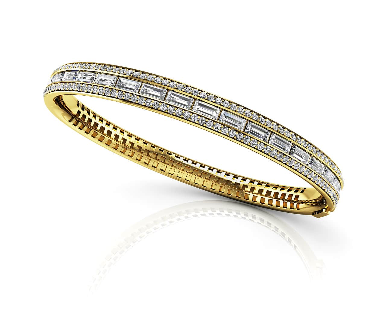 Dazzling Baguette And Round Diamond Bangle