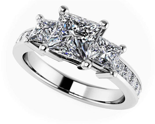 Three Stone Princess Cut Diamonds Engagement Ring