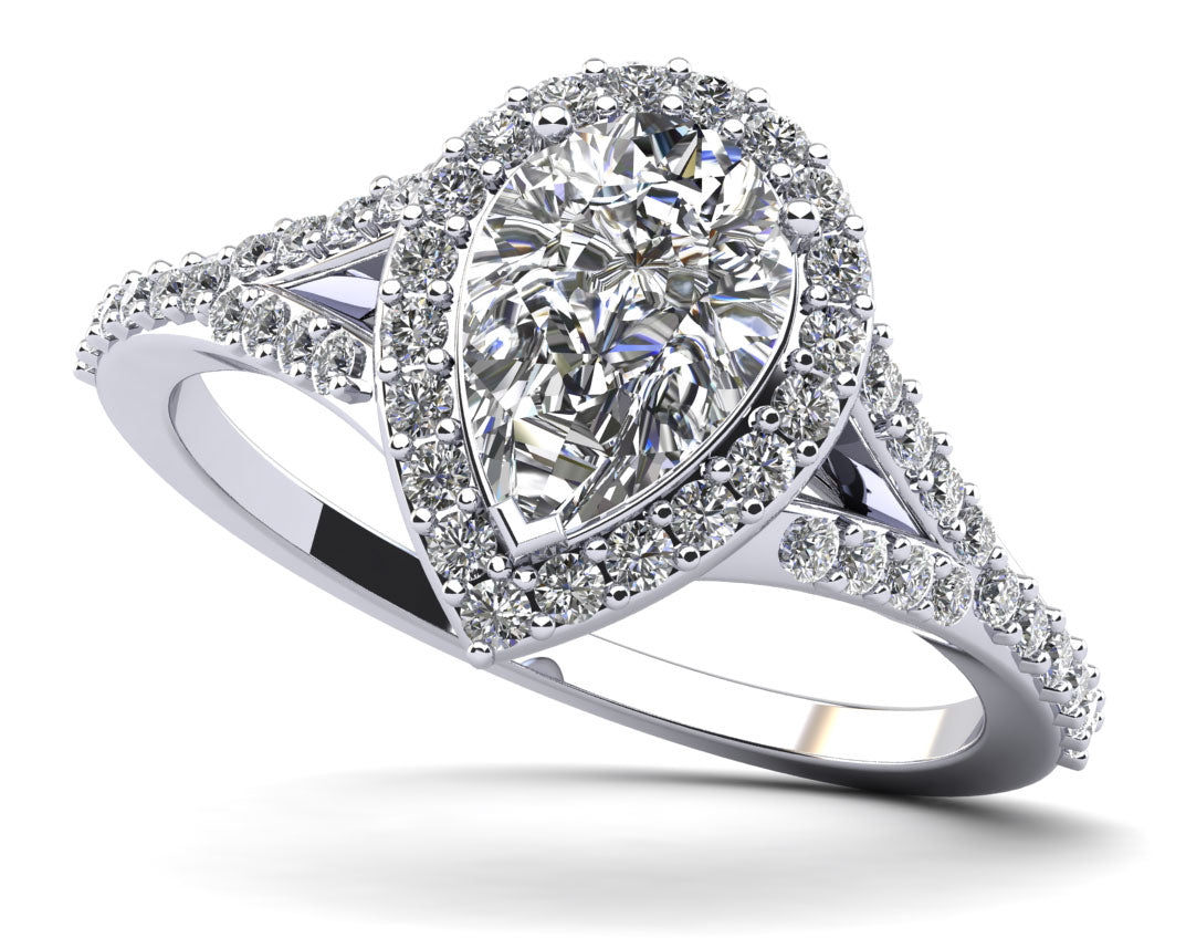 Pear Shape Halo Diamond Engagement Ring