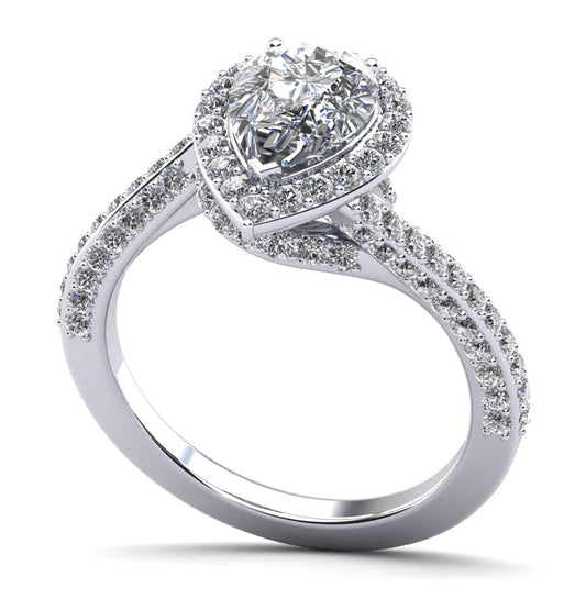 Exquisite Pear Shaped Halo Diamond Engagement Ring