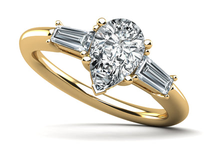 Pear And Baguette Three Stone Diamond Engagement Ring