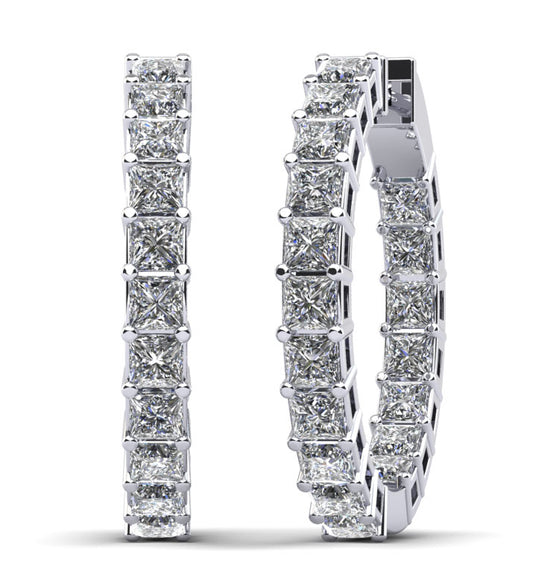 Princess Cut Diamond Hoop Earrings Small