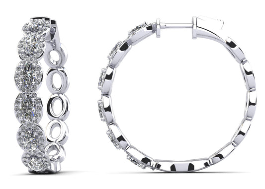 Oval And Round Diamond Hoop Earrings