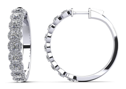 Brilliant Halo Diamond Hoop Earrings