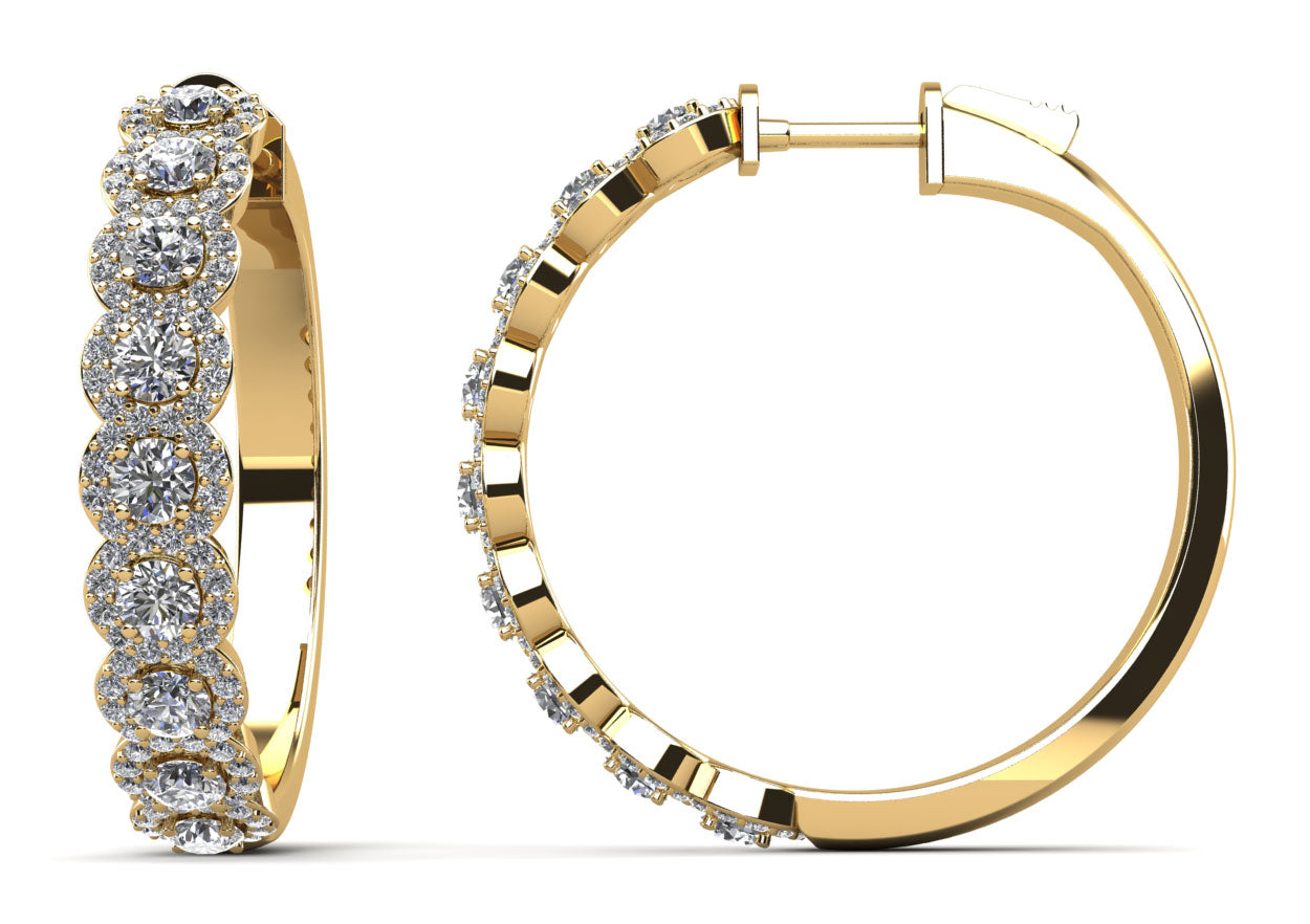 Brilliant Halo Diamond Hoop Earrings