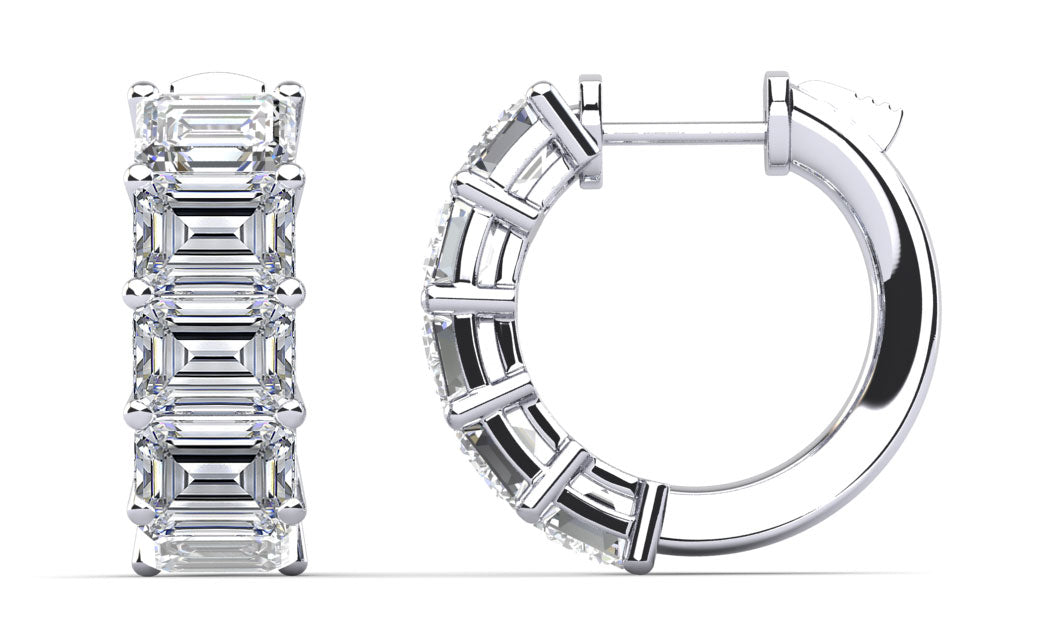 Emerald Cut Ten Stone Diamond Hoops