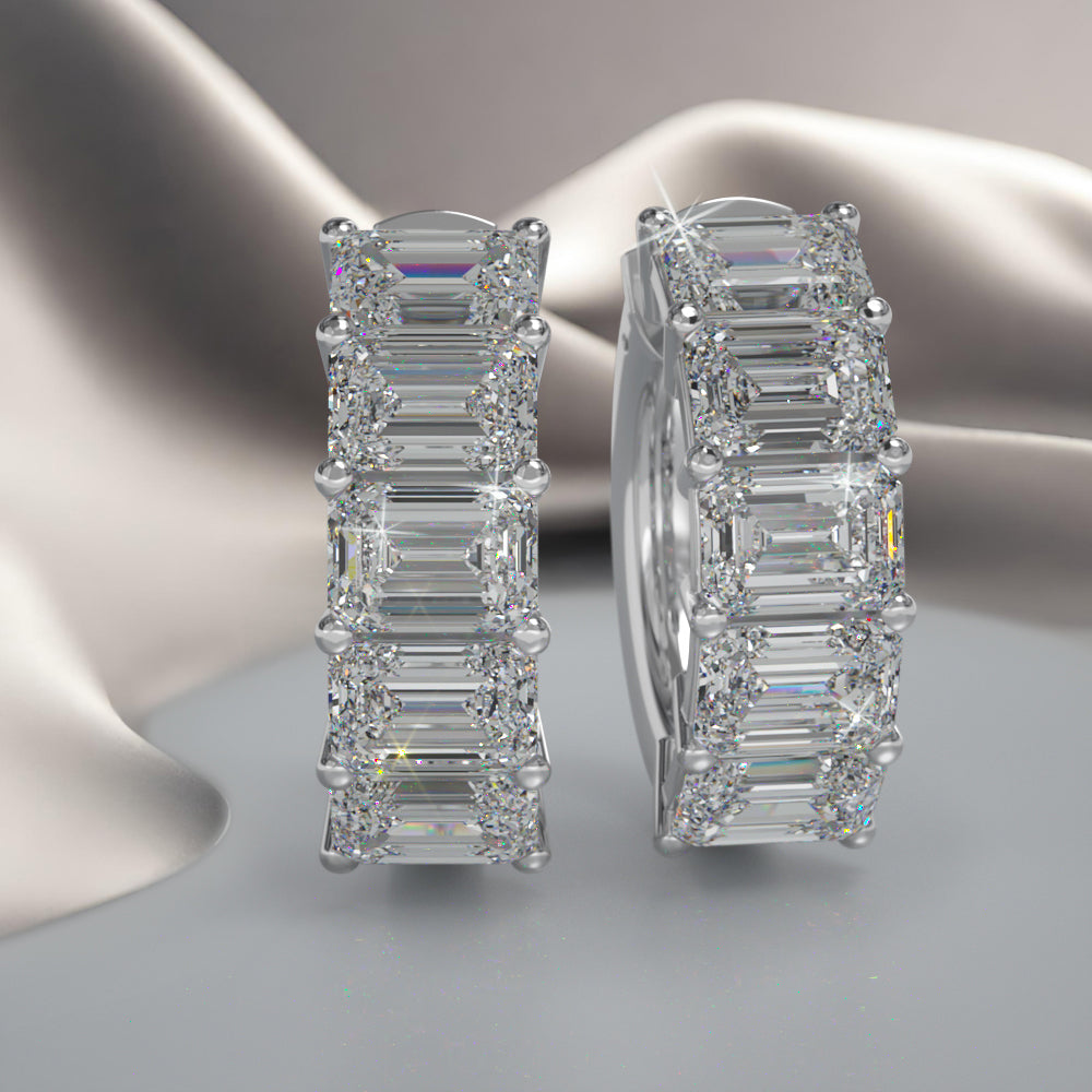 Emerald Cut Ten Stone Diamond Hoops