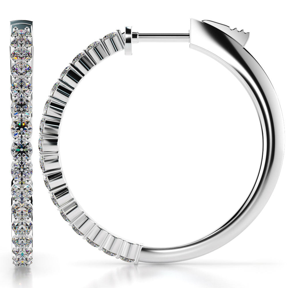 Small Elegant Diamond Hoop Earrings with Front Set Stones