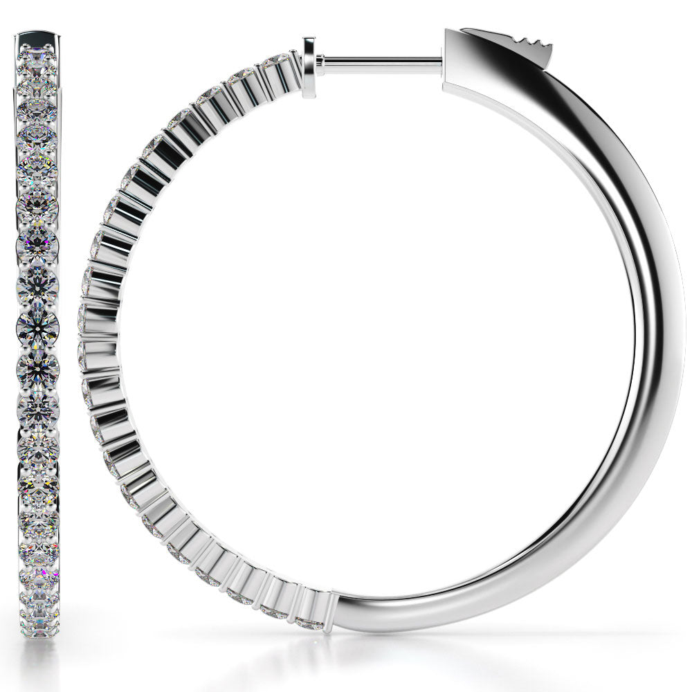 Medium Elegant Diamond Hoop Earrings with Front Set Stones