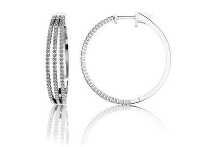 Medium 3 Row Diamond Hoop Earrings