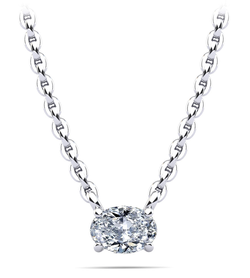 Oval Cut Horizontal Diamond Solitaire Pendant