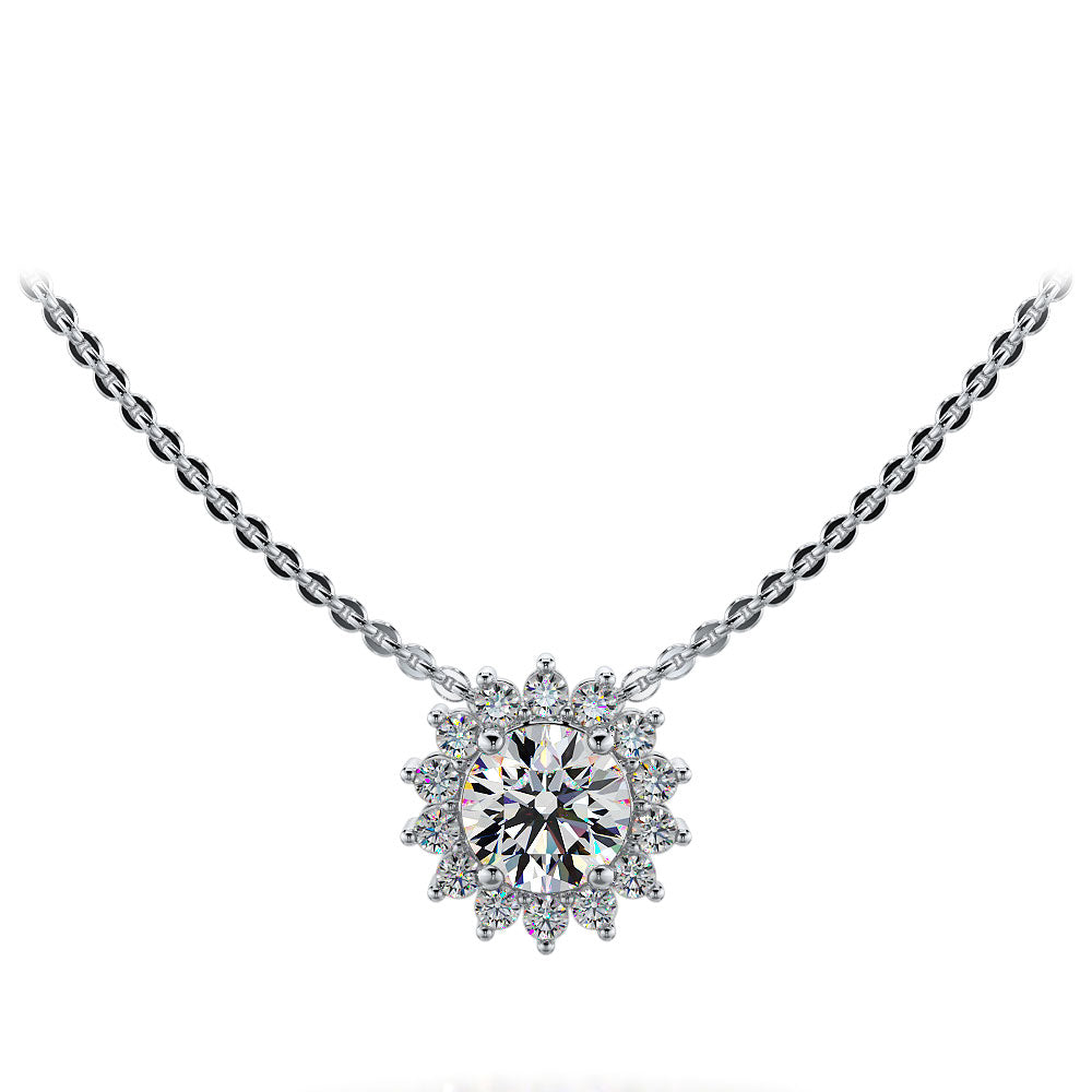 Flower Diamond Pendant with Halo of Diamonds