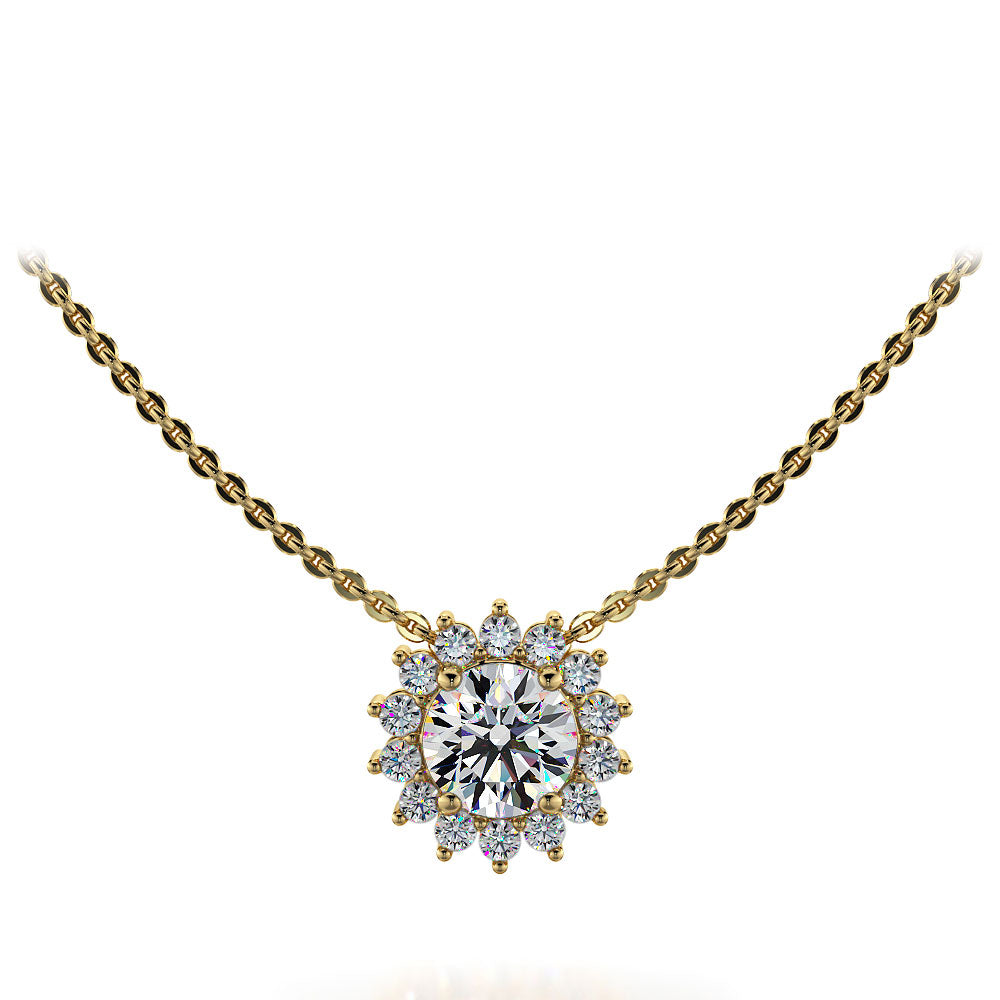 Flower Diamond Pendant with Halo of Diamonds