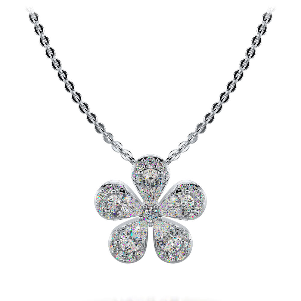 Flower Design Diamond Pendant with Pave Set Petals