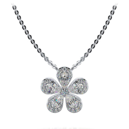 Flower Design Diamond Pendant with Pave Set Petals